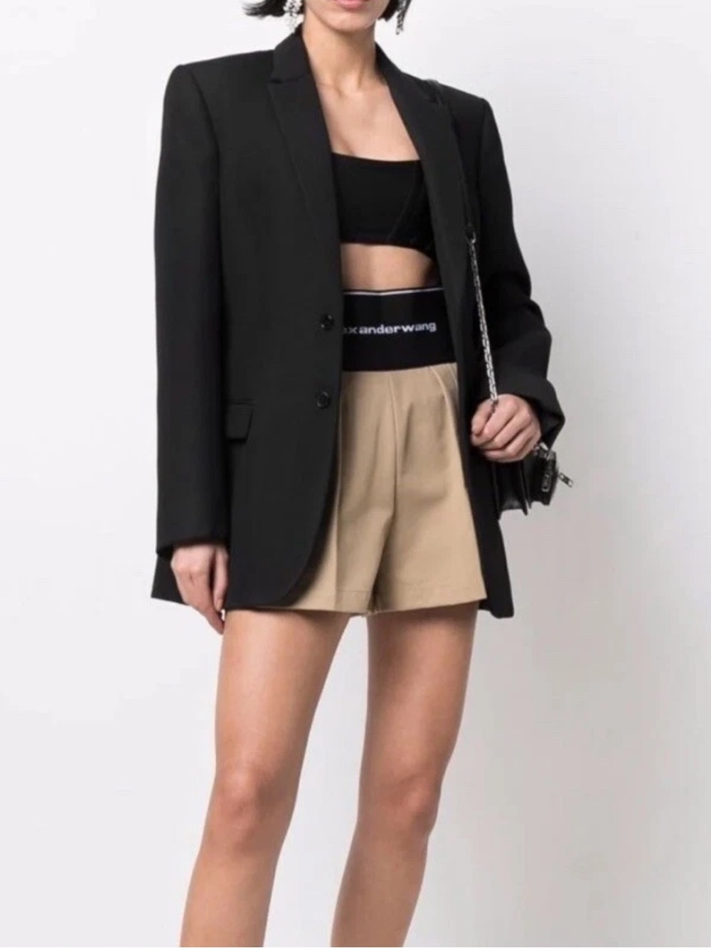 Alexander Wang Tan Pleated Skort with Black Logo Waistband